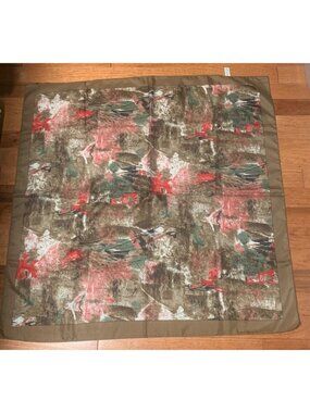Abstract Pattern Polyester Scarf 35" Square Italy Green Brown & Red Design